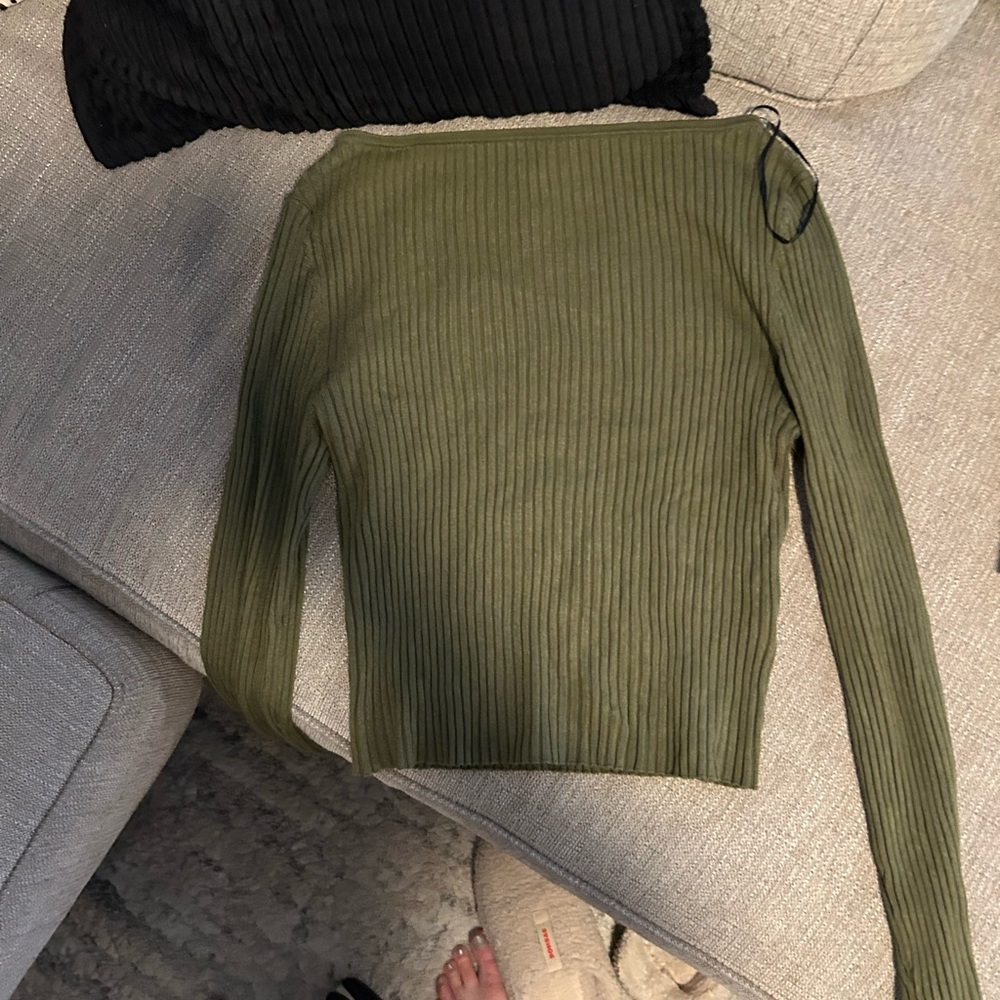 Olive Ribbed Long Sleeve Top